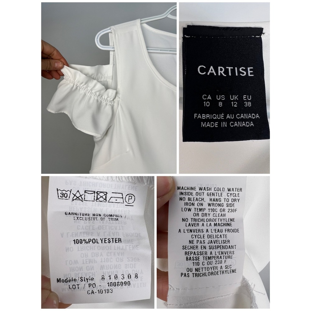 Cartise White Cold Shoulder Asymmetrical Wrap Blouse Ruffle Sleeve Size 8 810308 - Picture 5 of 6